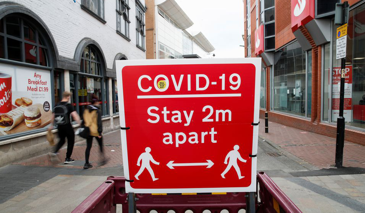 A social distancing sign is seen amid the spread of the coronavirus disease
